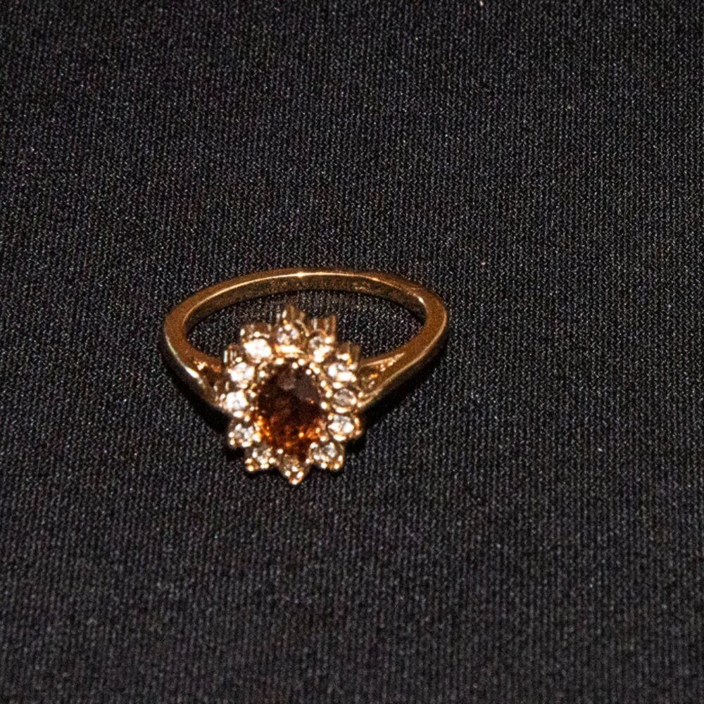 Gold Citrine and Cubic Zirconias on Gold Tone Band size 8
